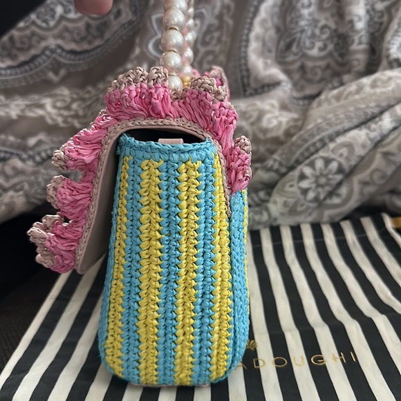 NWT! Lele Sadoughi Tabitha Raffia Ruffle Handbag Pink Purple Barbie Barbiecore - Picture 6 of 13